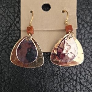 Gold and Silver Dangle Hammered Teardrop Earrings -